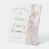 rosa Marmor | Erste Kommune Sockelschild (Vorderseite)