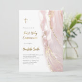 rosa Marmor | Erste Kommunionin Einladung (Stehend Vorderseite)