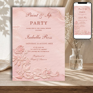 Rosa Marmor-Faux-Prägung Rosen Brautparty Einladung