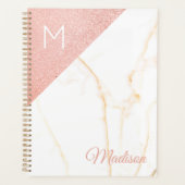 Rosa Marmor Glitter Mädchen Monogramm Planer (Vorderseite)