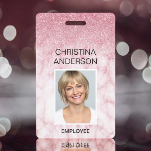 Rosa Marmor Glitter Mitarbeiter Name Foto Unterneh Ausweis
