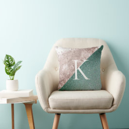 Rosa Marmor Glittery Green Monogram Kissen