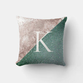 Rosa Marmor Glittery Green Monogram Kissen