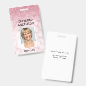 Rosa Marmor Glitzer Mitarbeiter Name Foto Unterneh Ausweis (Vorder- & Rückseite)