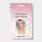 Rosa Marmor Glitzer Mitarbeiter Name Foto Unterneh Ausweis (Vorderseite)