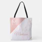 Rosa Marmor Glitzer Trendy Initial Name Monogram Tasche (Vorderseite)