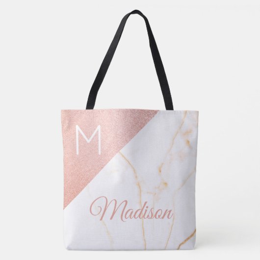 Rosa Marmor Glitzer Trendy Initial Name Monogram Tasche (Vorderseite)