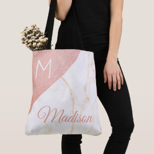 Rosa Marmor Glitzer Trendy Initial Name Monogram Tasche