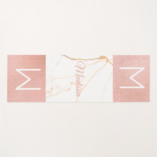 Rosa Marmor Glitzer Trendy Monogram Yogamatte (Vorderseite (Horizontal))