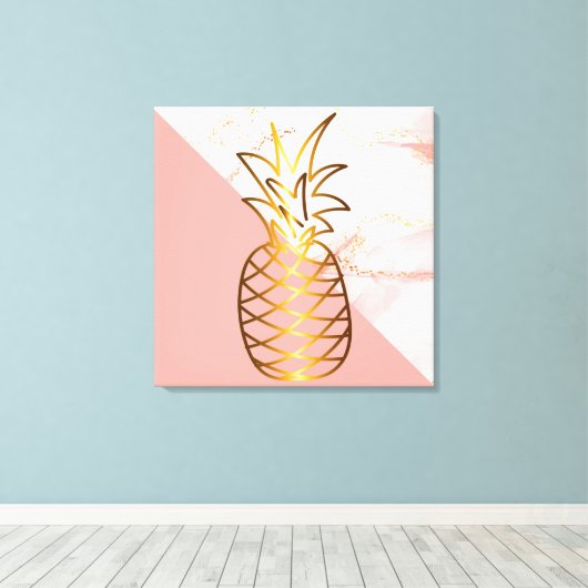 Rosa Marmor Gold Ananas Canvas Print Leinwanddruck (Insitu (Holzboden))