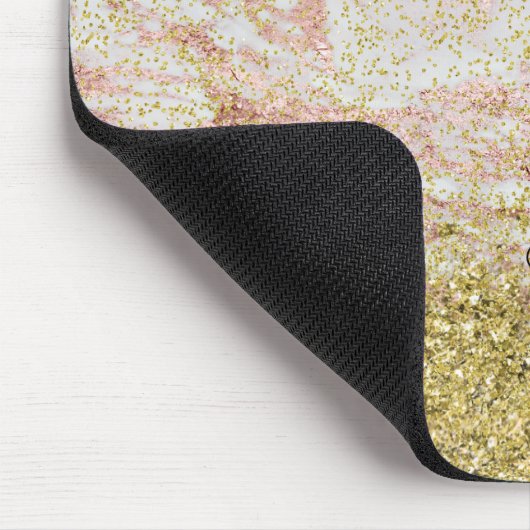 Rosa Marmor Gold Confetti Imitate Glitzer Mousepad (Ecke)