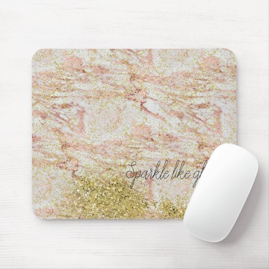 Rosa Marmor Gold Confetti Imitate Glitzer Mousepad (Mit Mouse)