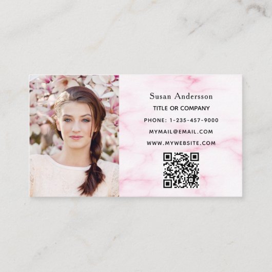 Rosa Marmor Gold Foto eleganter QR-Code Visitenkarte (Rückseite)