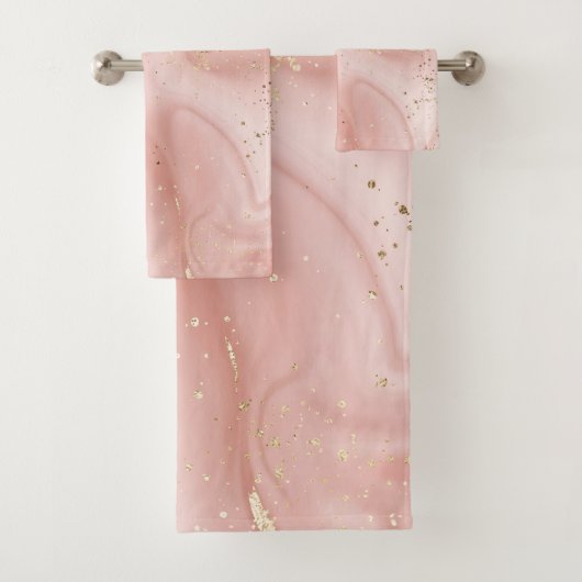 Rosa Marmor Gold Glitter Abstractes Muster Badhandtuch Set (Insitu)