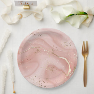 Rosa Marmor Gold Glitter Abstractes Muster Pappteller