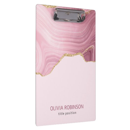 Rosa Marmor Gold Glitzer Klemmbrett (Rechts)