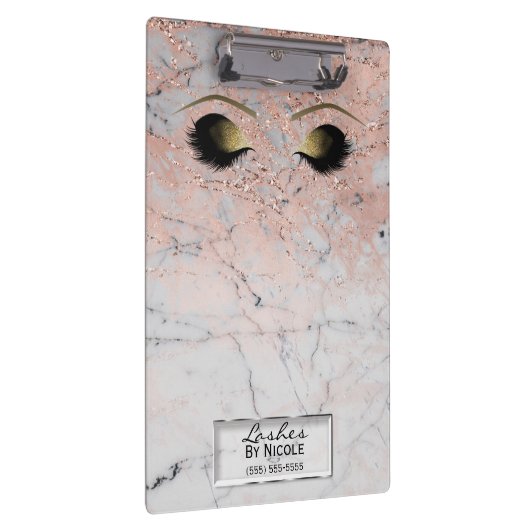 Rosa Marmor Gold Makeup Eyes Lashes Personalisiert Klemmbrett (Rechts)