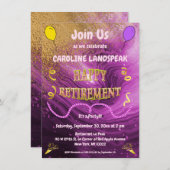 Rosa Marmor & Gold Streamers glückliche Pensionier Einladung (Vorne/Hinten)