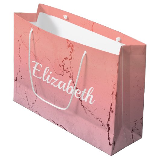 Rosa Marmor Große Geschenktüte (Vorderseite Schrägansicht)
