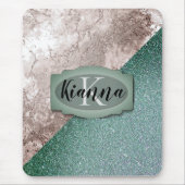 Rosa Marmor Minty Green Monogram Mousepad (Vorne)