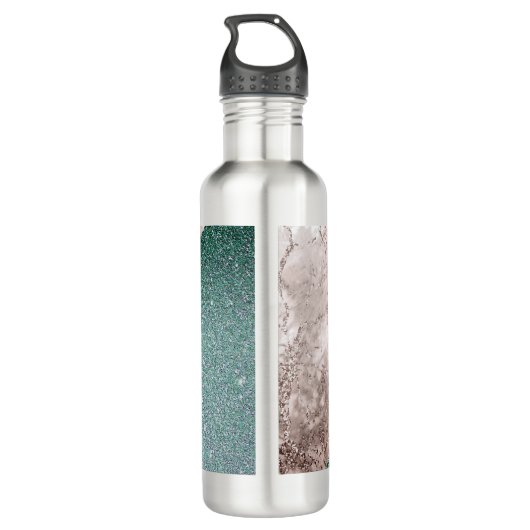 Rosa Marmor Minty Green Monogram Stainless Ste Edelstahlflasche (Rückseite)