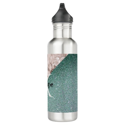 Rosa Marmor Minty Green Monogram Stainless Ste Edelstahlflasche (Rechts)