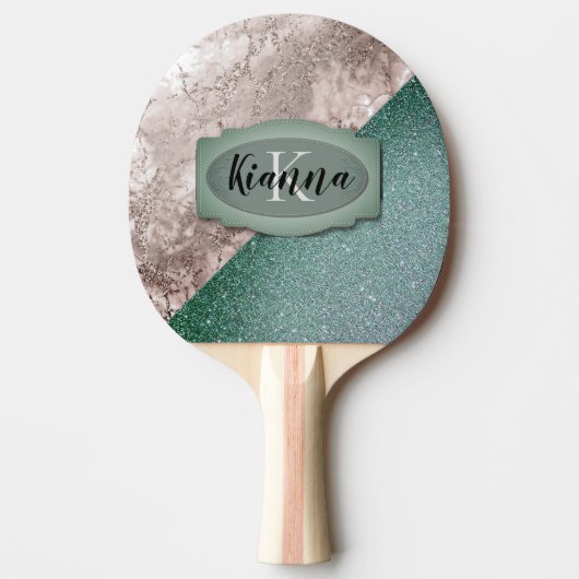 Rosa Marmor Minty Green Monogram Tischtennis Schläger (Vorderseite)