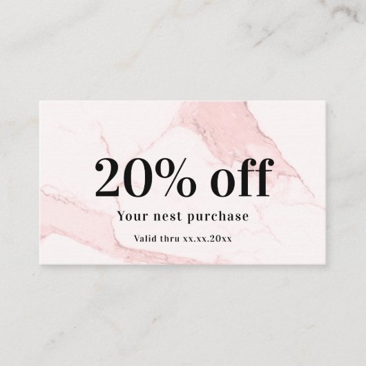 Rosa Marmor mit elegantem QR-Code Rabattkarte (Vorderseite)