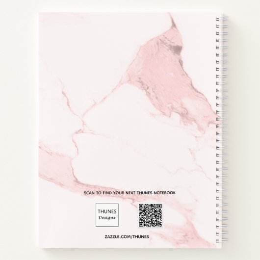 Rosa Marmor mit rosa Rosa, elegantes Business Notizblock (Rückseite)