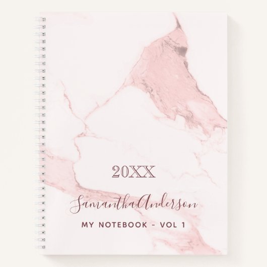 Rosa Marmor mit rosa Rosa, elegantes Business Notizblock (Vorderseite)