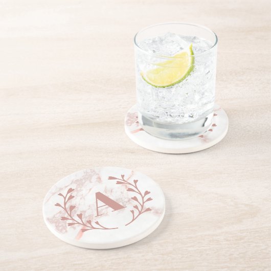 rosa Marmor Monogram, erste und Name benutzerdefin Getränkeuntersetzer (Seite)