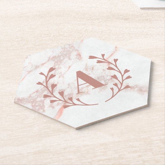 rosa Marmor Monogram, erste und Name benutzerdefin Untersetzer (angewinkelt)