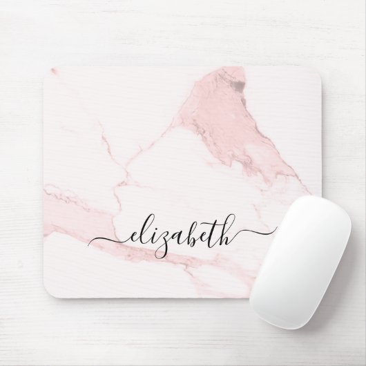 Rosa Marmor-Monogramm-Name elegant, modern Mousepad (Mit Mouse)
