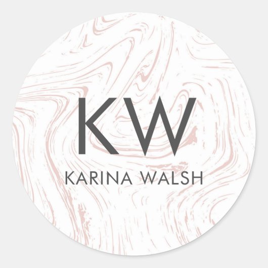 Rosa Marmor personalisierte Anfangskleber für Mono Runder Aufkleber (Vorderseite)