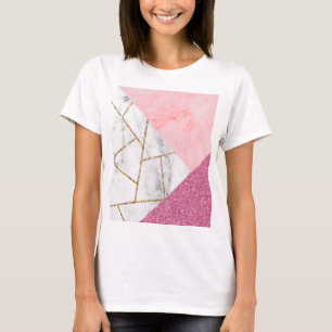 Rosa Marmor Print Glänzend T-Shirt
