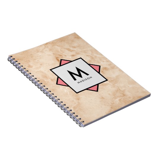 Rosa Marmor Rock Textur mit Name und Monogramm auf Notizblock (Rechte Seite)