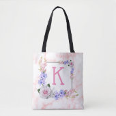 Rosa Marmor Rose Bouquet Monogram Tasche (Vorderseite)
