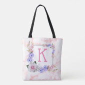 Rosa Marmor Rose Bouquet Monogram Tasche (Rückseite)
