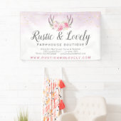 Rosa Marmor Rustikale Floral Antlers Chic Banner (Insitu)