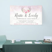 Rosa Marmor Rustikale Floral Antlers Chic Banner (Messeveranstaltung)