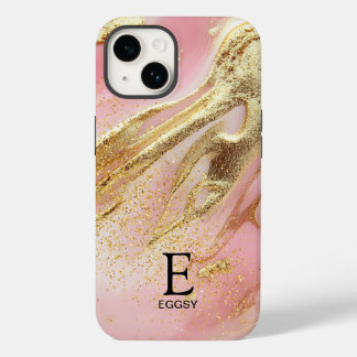 Rosa Marmor schick gold glitzer Monogramm Case-Mate iPhone 14 Hülle