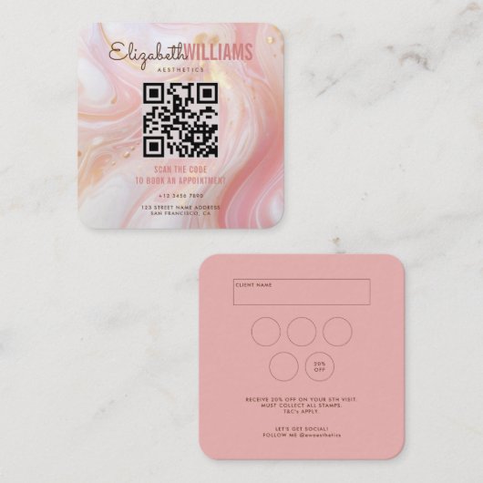 Rosa Marmor Schönheit Ästhetik QR Code Loyalität & Quadratische Visitenkarte (Vorne/Hinten)