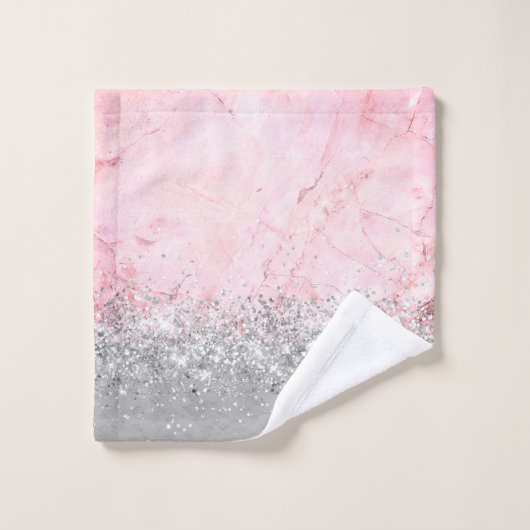 Rosa Marmor Silver Glittery Glam Badhandtuch Set (Waschlappen)