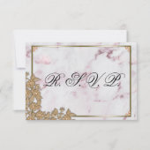 Rosa Marmor und goldene Perlen Hochzeit RSVP Karte (Vorderseite)