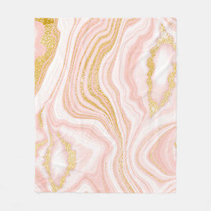 Rosa Marmor und goldene Textur Fleecedecke