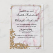Rosa Marmor und Goldperlen Hochzeit Postkarte (Vorderseite)