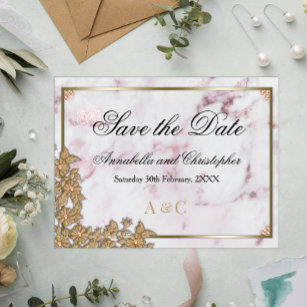 Rosa Marmor und Perlenhochzeit speichern das Datum Postkarte