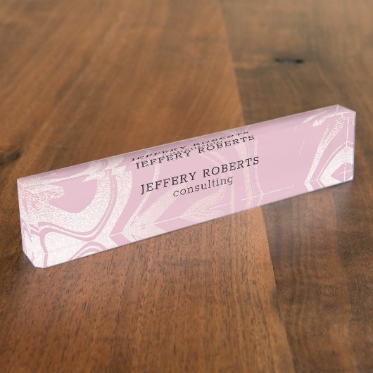 Rosa Marmor Wirbel Schreibtischplatte Namensplakette (Seite)