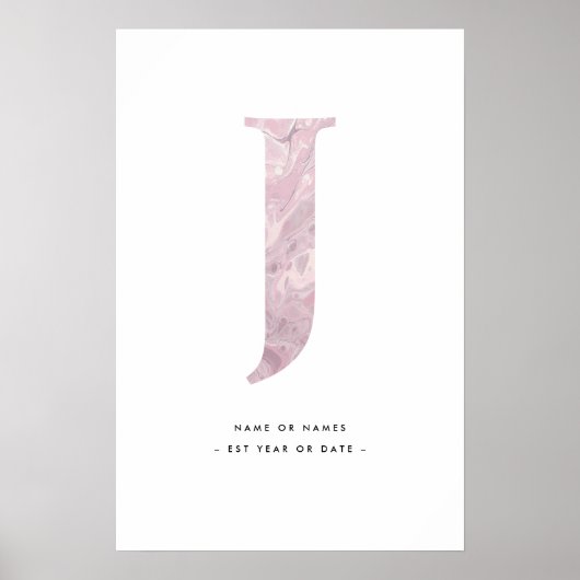 Rosa Marmorbuchstabe J Initial w/Personalization A Poster (Vorne)