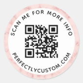 Rosa Marmorgrenze QR-Code und Text Runder Aufkleber (Vorderseite)